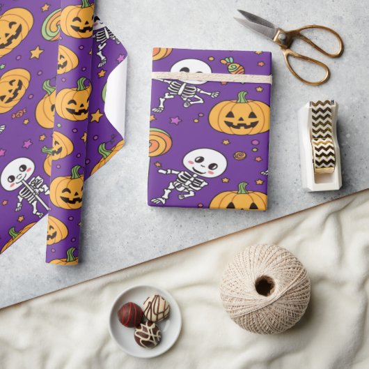 Leuke Skelet Pret Voor Halloween Cadeaupapier (Crafts)