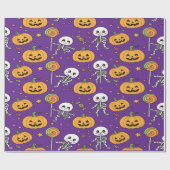 Leuke Skelet Pret Voor Halloween Cadeaupapier (Vlak)