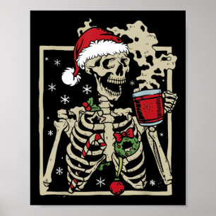 Leuke Skeleton Santa Hat Kerstmis Poster