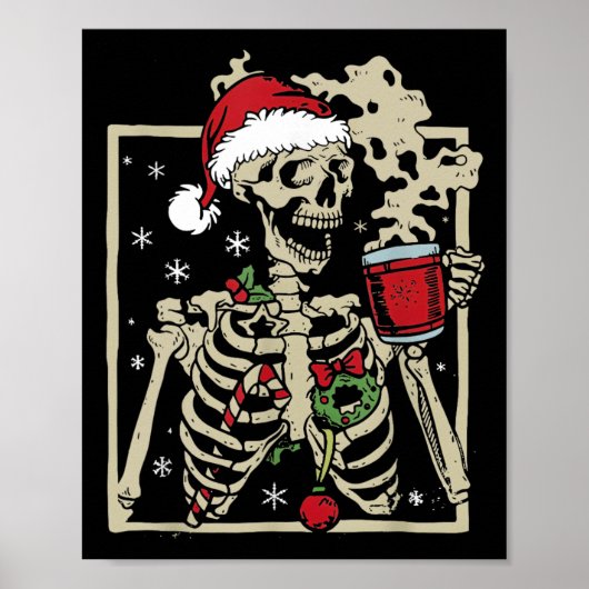 Leuke Skeleton Santa Hat Kerstmis Poster (Voorkant)