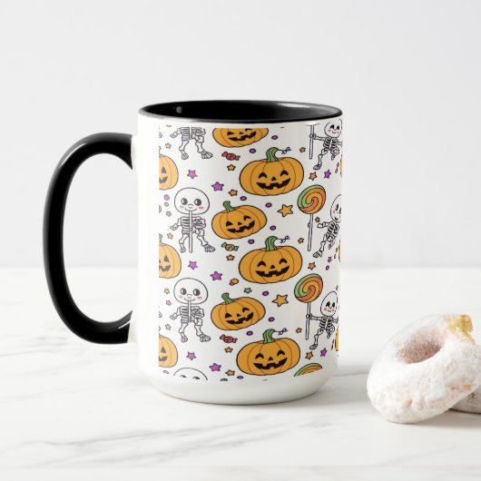 Leuke skeletspas voor Halloween Mok (Met donut)