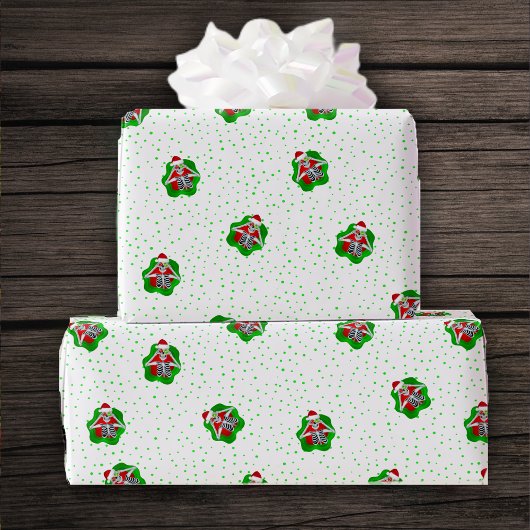 Leuke skeletten Ornamenten Santa Hats Spatter vorm Cadeaupapier