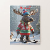 Leuke Skiing Moose Kerstmis gepersonaliseerde puzz Legpuzzel (Verticaal)