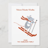 Leuke skimuis gepersonaliseerd feestdagenkaart (Voorkant)