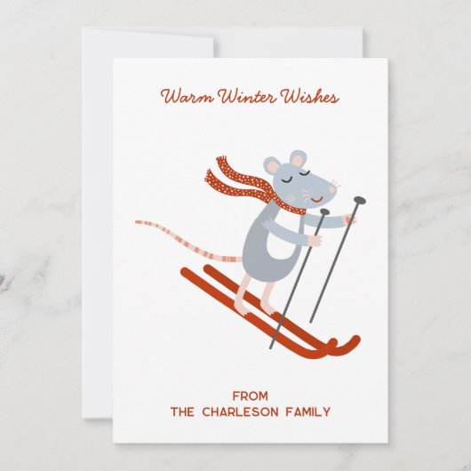 Leuke skimuis gepersonaliseerd feestdagenkaart (Voorkant)