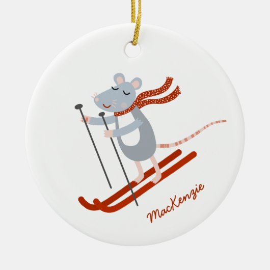 Leuke skimuis gepersonaliseerd keramisch ornament (Voorkant)