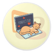 Leuke slaapcomputer kat keramische knop (Voorkant)