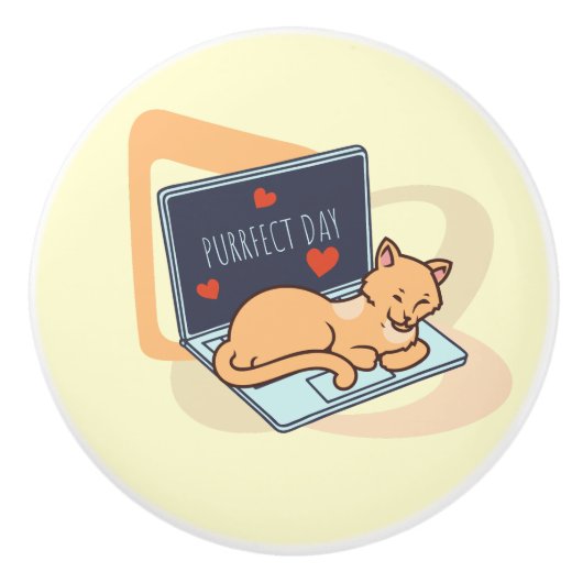 Leuke slaapcomputer kat keramische knop (Voorkant)