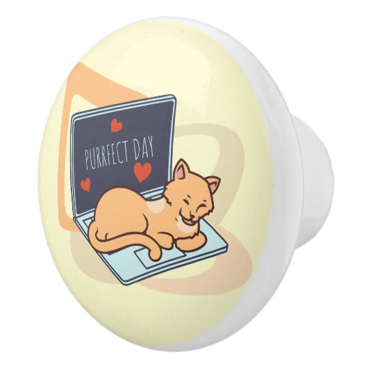 Leuke slaapcomputer kat keramische knop (Rechts)