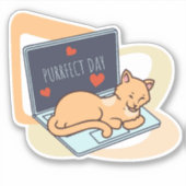 Leuke slaapcomputer kat sticker (Voorkant)