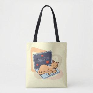 Leuke slaapcomputer kat tote bag