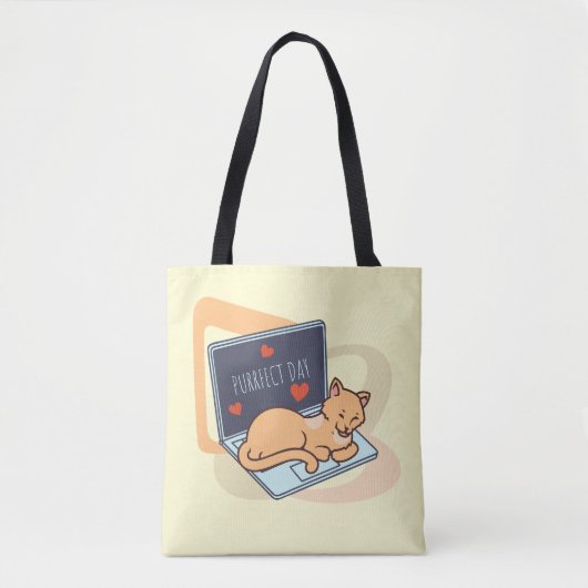 Leuke slaapcomputer kat tote bag (Voorkant)