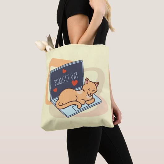 Leuke slaapcomputer kat tote bag (Dichtbij)