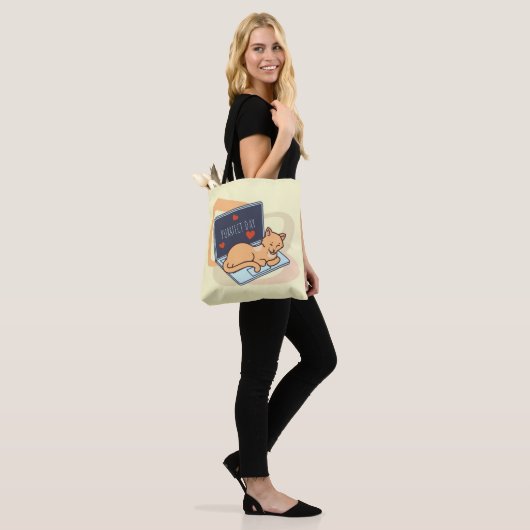 Leuke slaapcomputer kat tote bag (Op model)