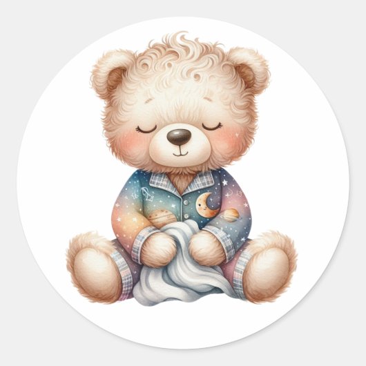 Leuke slaperige Teddy Boy met deken Ronde Sticker (Voorkant)