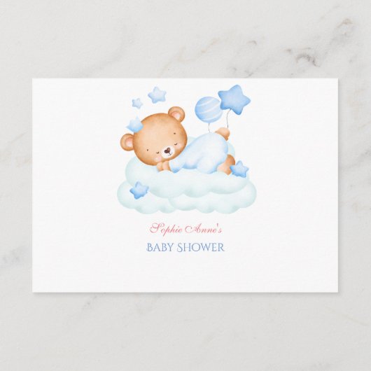 Leuke slaperige teddybeer op wolken jongen luier r informatiekaartje (Achterkant)