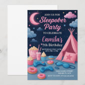 Leuke Sleepover Party Uitnodiging voor Meisjes (Voorkant / Achterkant)