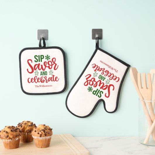 Leuke slok Savor & Vier Gingerbread Kerstmis Ovenwant & Pannenlap Set (Insitu(Ophanging))
