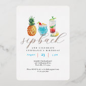 Leuke slok terug Cocktails Verjaardagsfeest Roos G Folie Uitnodiging (Voorkant)