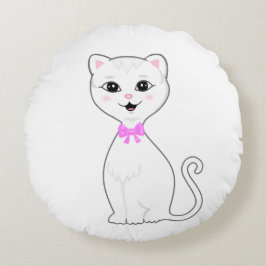 Leuke Smart White Cat Cartoon Rond Kussen