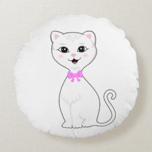 Leuke Smart White Cat Cartoon Rond Kussen