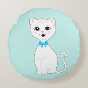 Leuke Smart White Cat Cartoon Rond Kussen