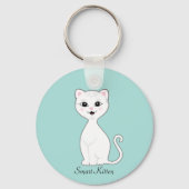Leuke Smart White Kitten Cartoon op Lichtblauw Sleutelhanger (Achterkant)