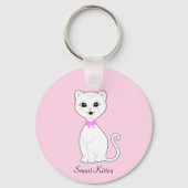 Leuke Smart White Kitten Cartoon op Lichtroze Sleutelhanger (Achterkant)