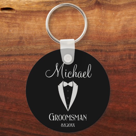 Leuke smoking met Bow Groomsman Zwart Sleutelhanger (Achterkant)
