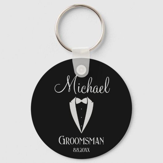Leuke smoking met Bow Groomsman Zwart Sleutelhanger (Achterkant)