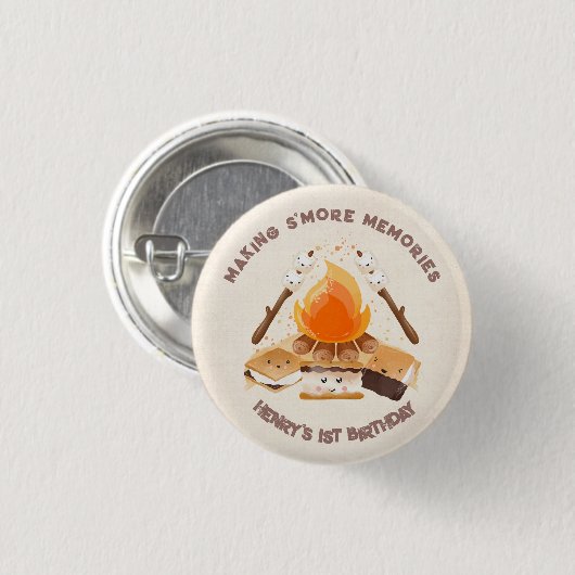 Leuke S'more Bonfire 1e Verjaardag Button (Voorkant /achterkant)