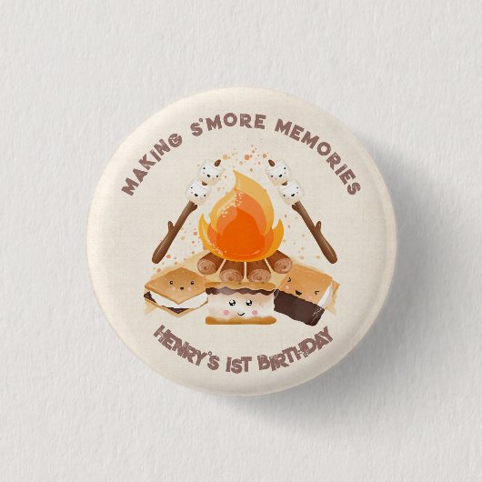 Leuke S'more Bonfire 1e Verjaardag Button (Voorkant)