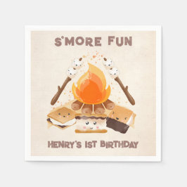 Leuke S'more Campfire 1e Verjaardag Papieren serve Servet