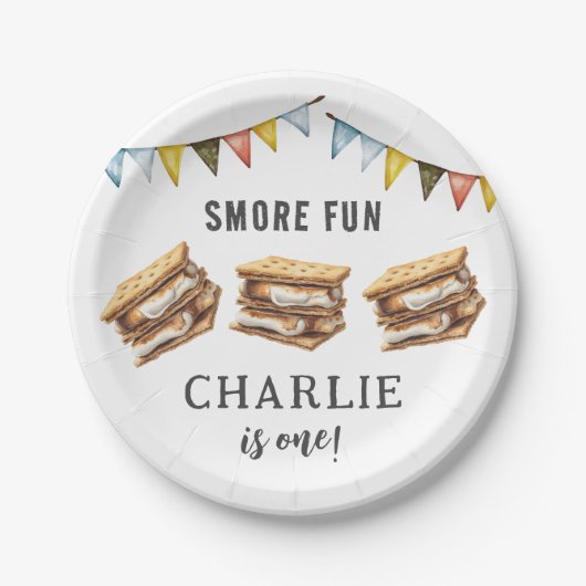 Leuke Smores Camping Rustiek 1e Verjaardag Papieren Bordje (Voorkant)