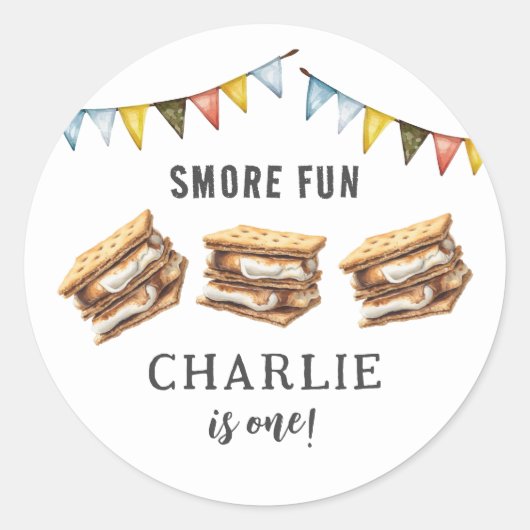 Leuke Smores Camping Rustiek 1e Verjaardag Ronde Sticker (Voorkant)
