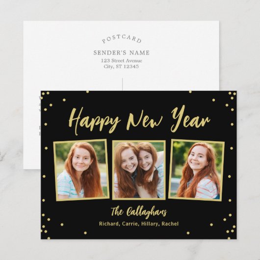 Leuke Snapshots Bewerkbare Kleur Nieuwjaarskaart Feestdagenkaart (Voorkant / Achterkant)