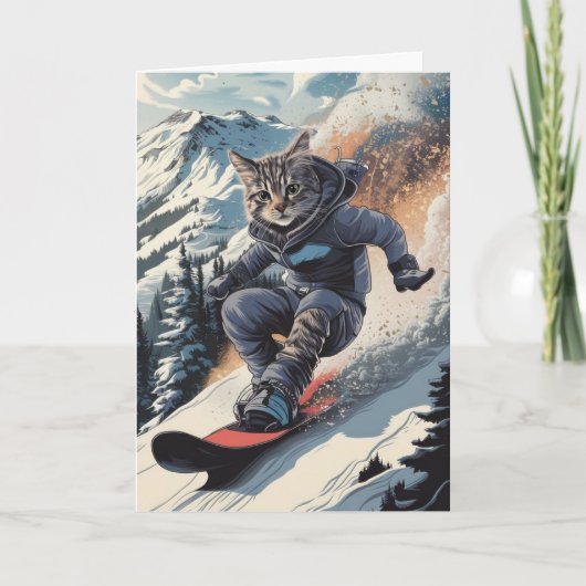 Leuke Sneeboardende Kat Winter Grappige Kaart Cool (Voorkant)