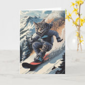Leuke Sneeboardende Kat Winter Grappige Kaart Cool (Gele Bloem)