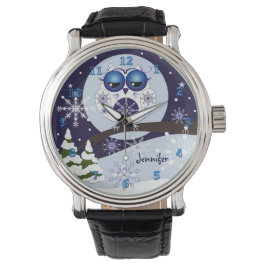 Leuke Sneeuw Uil & aangepaste Naam horloge