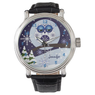 Leuke Sneeuw Uil & aangepaste Naam horloge