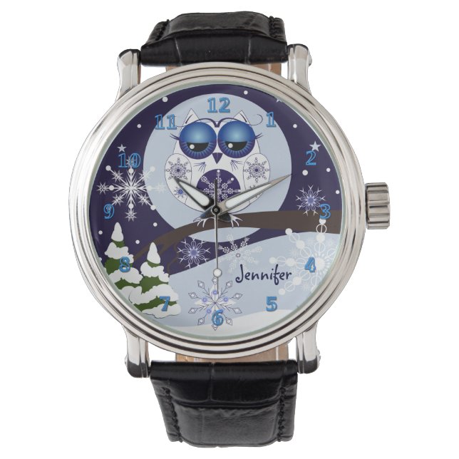 Leuke Sneeuw Uil & aangepaste Naam horloge (Voorkant)