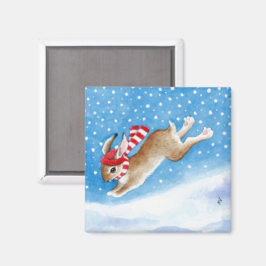 Leuke sneeuwkonijn cartoon magneet (Voorkant / Achterkant)