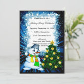 Leuke Sneeuwman Boom Kerstfeest uitnodiging (Staand voorkant)