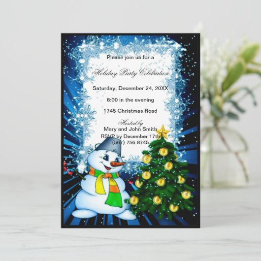 Leuke Sneeuwman Boom Kerstfeest uitnodiging (Staand voorkant)