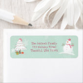 Leuke sneeuwman en kerstboom etiket (Insitu)