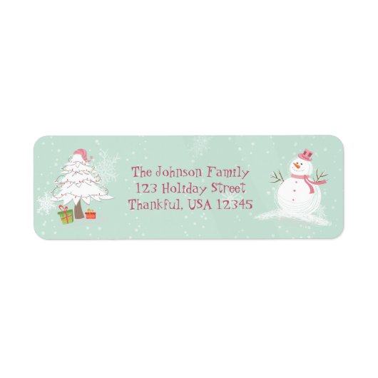 Leuke sneeuwman en kerstboom etiket (Voorkant)
