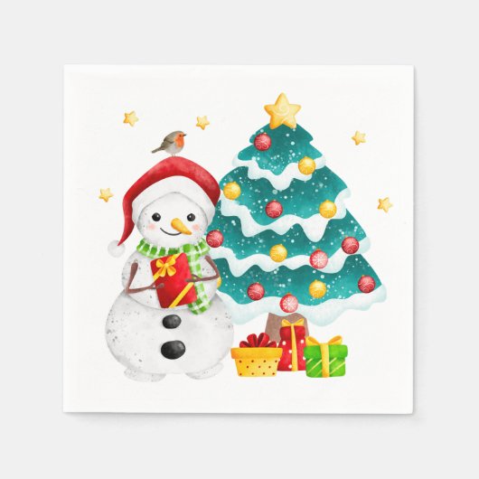 Leuke sneeuwman en kerstboom servet (Voorkant)