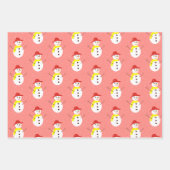 Leuke sneeuwman en sneeuw op rood inpakpapier vel (Voorkant 3)