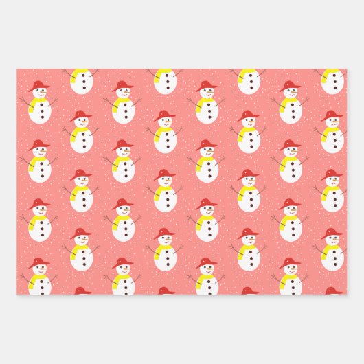 Leuke sneeuwman en sneeuw op rood inpakpapier vel (Voorkant 3)