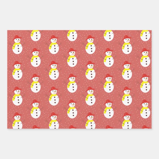 Leuke sneeuwman en sneeuw op rood inpakpapier vel (Voorkant 2)